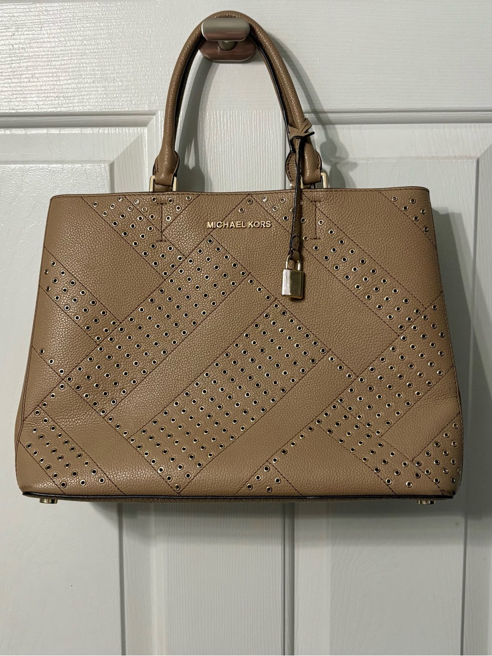 Michael Kors Tan Leather Perforated Satchel